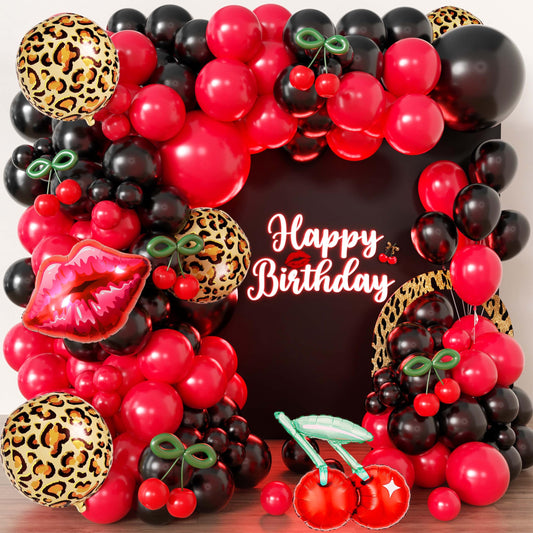 110pcs Red and Black Balloon Garland Arch Kit with 3 Cheetah Leopard