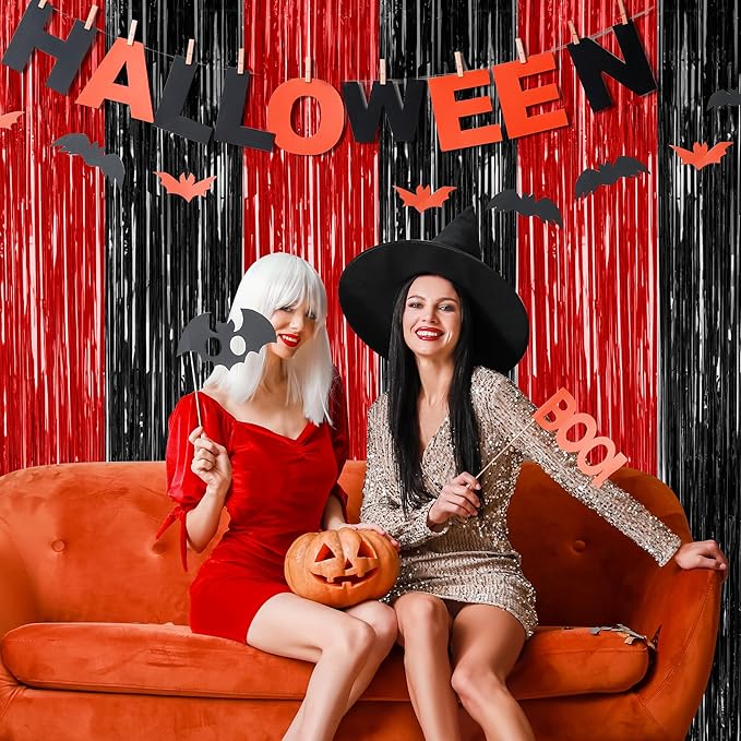 8 Pack Halloween Party Supplies, 3.28 FT x 7.05 FT Red and Black Foil