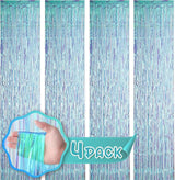 Voircoloria 4 Pack 3.3x8.2 Feet Neon Iridescent Foil Fringe Backdrop