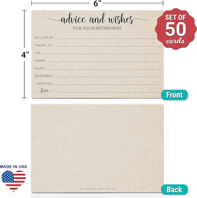 4x6 Retirement Party Advice and Well Wishes Cards Tan Made in USA
