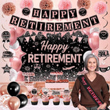 Rose Gold Retirement Decorations for Women Happy Retirement Banner