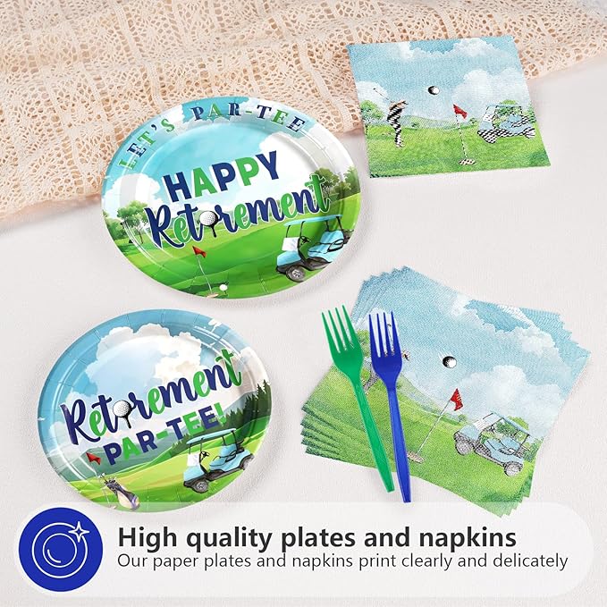 96Pcs Golf Retirement Party Decorations Sport Happy Retirement Plates