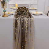 Snowkingdom 10 Pcs Black & Gold Cheesecloth Table Runner 10 FT, Sheer