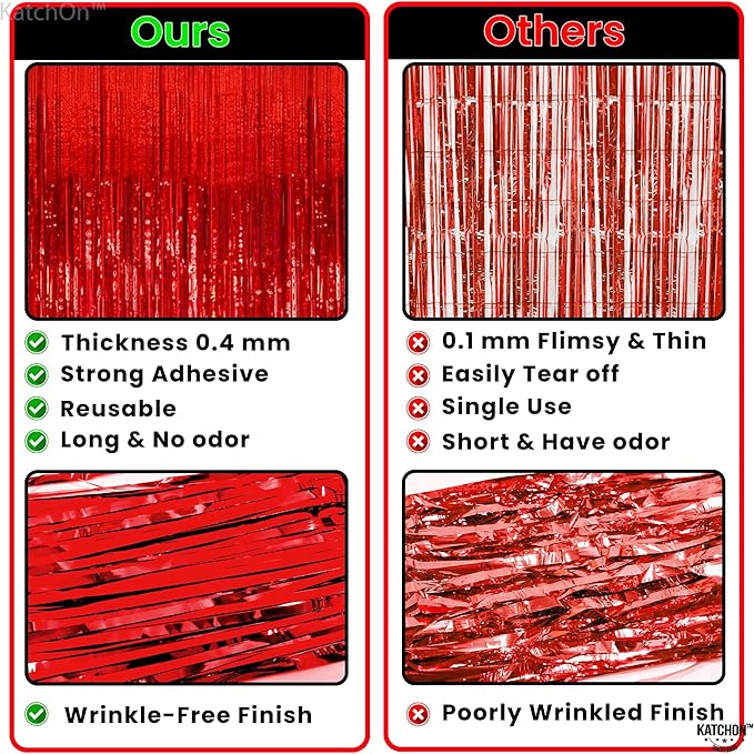 KatchOn, XtraLarge Red Streamers Backdrop - 3.2x8 Feet, Pack of 2 |