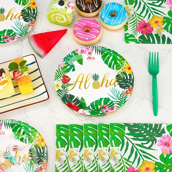 peony man 105 PCS Tropical Luau Party Supplies Hawaii Disposable