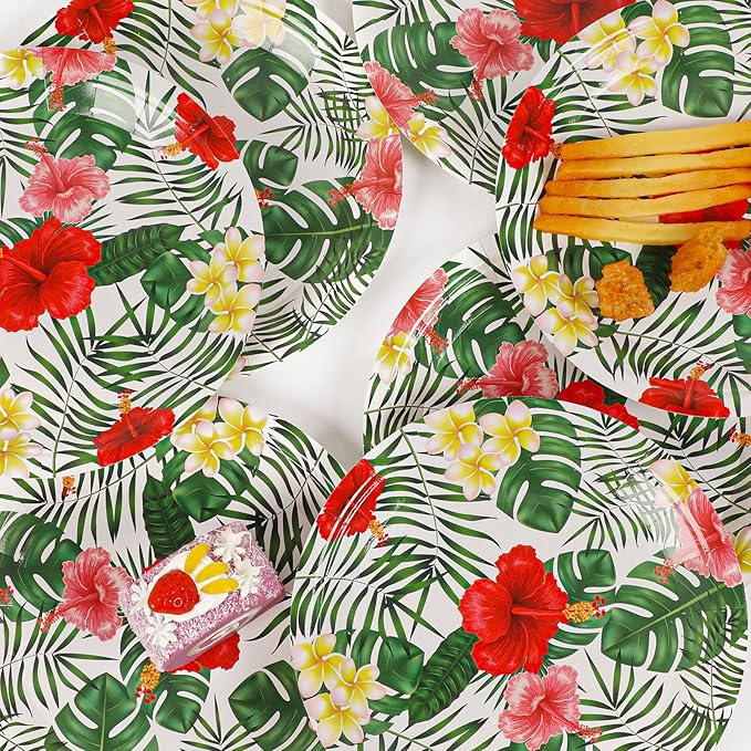 48 Pcs Hawaiian Luau Party Supplies Aloha Floral Plates Hawaiian