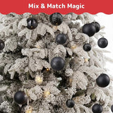 PREXTEX 36 Piece Christmas Ornaments Set - Black Shatterproof Balls
