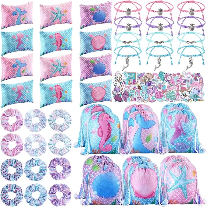 49 Pcs Mermaid Party Favors for Kids Including 12 Mermaid Drawstring