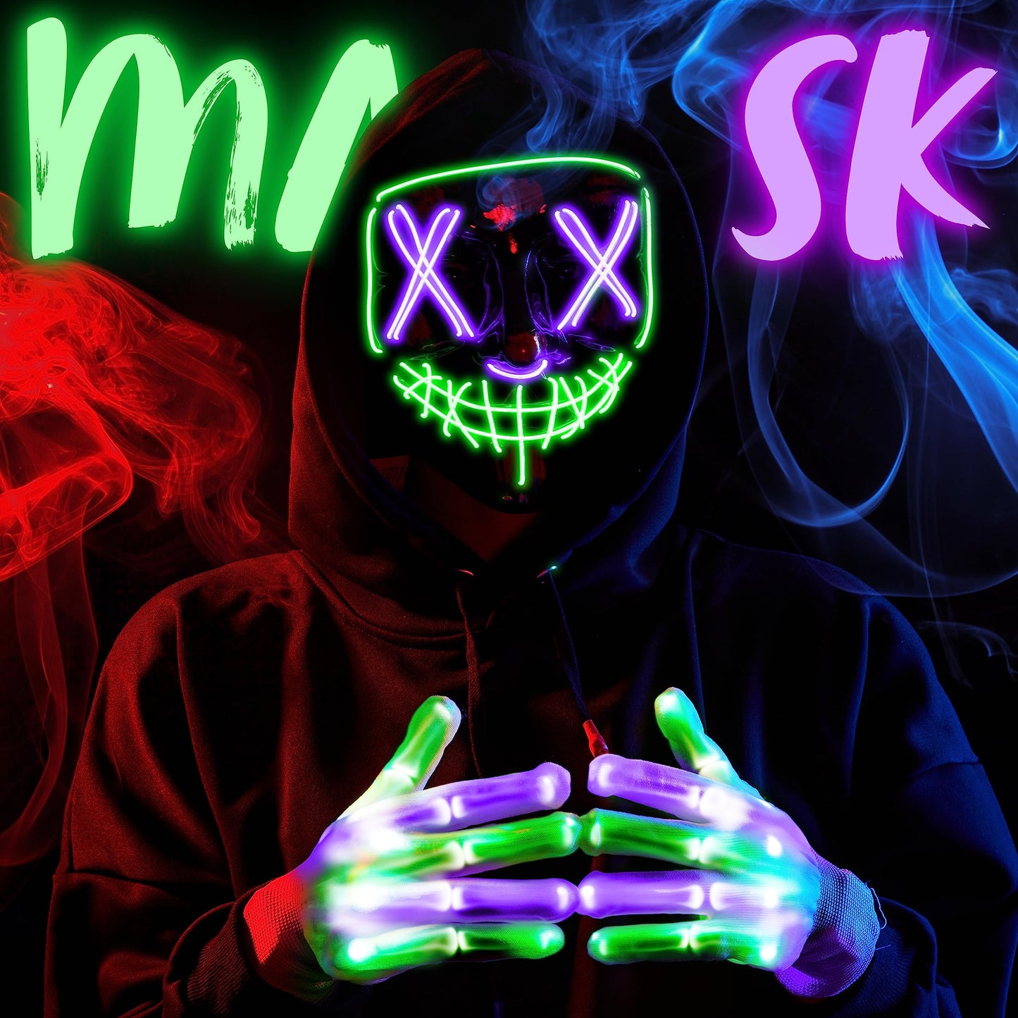 JOYIN Halloween Led Mask, Light Up Mask and Gloves for Cosplay Costume