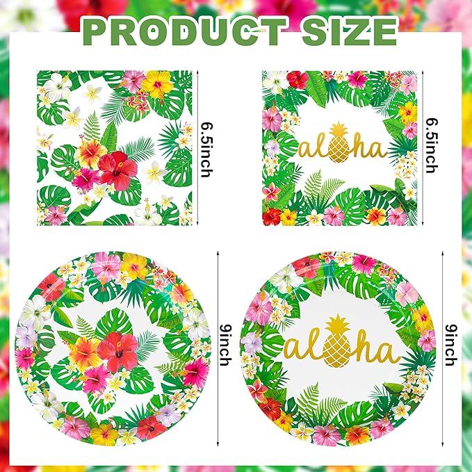 100 Pcs Hawaiian Paper Napkins Plates Tropical Luau Party Supplies 9