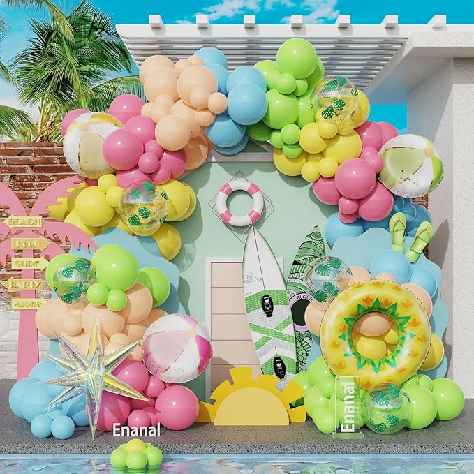 Summer Pool Party Decorations Tropical 162pcs Pastel Colorful