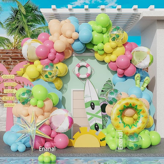 Summer Pool Party Decorations Tropical 162pcs Pastel Colorful