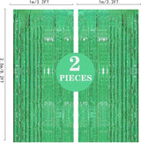 2 Pack 3.2ft x 8.2ft Green Foil Fringe Curtain, Metallic Tinsel Foil