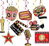48CT Movie Night Hanging Swirls Decorations Red Gold and Black