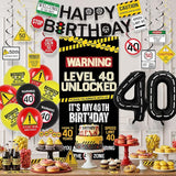 40th Birthday Decorations Men Women Caution Logo Level 40 Unlocked