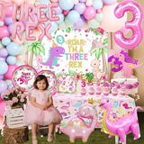 Pink Dinosaur Party Supplies For Girls 3rd Birthday Decorations