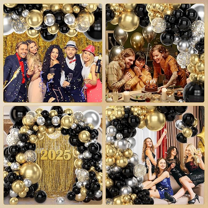 Amandir 153pcs Black and Gold Balloons Arch Garland Kit Different
