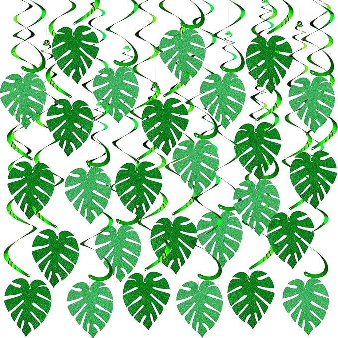 64 Pcs Hawaiian Luau Party Palm Leaves Swirl Decorations Hanging