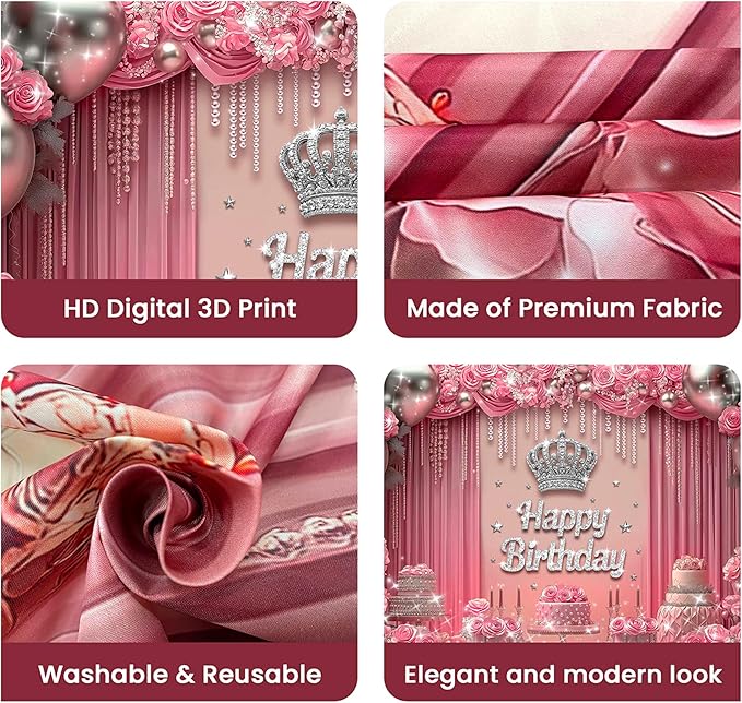 Pink Birthday Backdrop 6x4ft Princess Birthday Party Decorations
