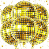 KatchOn, Huge Gold Disco Ball Balloons - 22 Inch Pack of 6 | 4D Disco