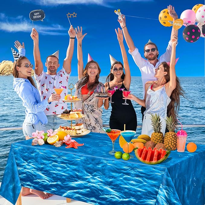OHOME 2 Pack Beach Party Decorations - Ocean Waves Plastic Tablecloth