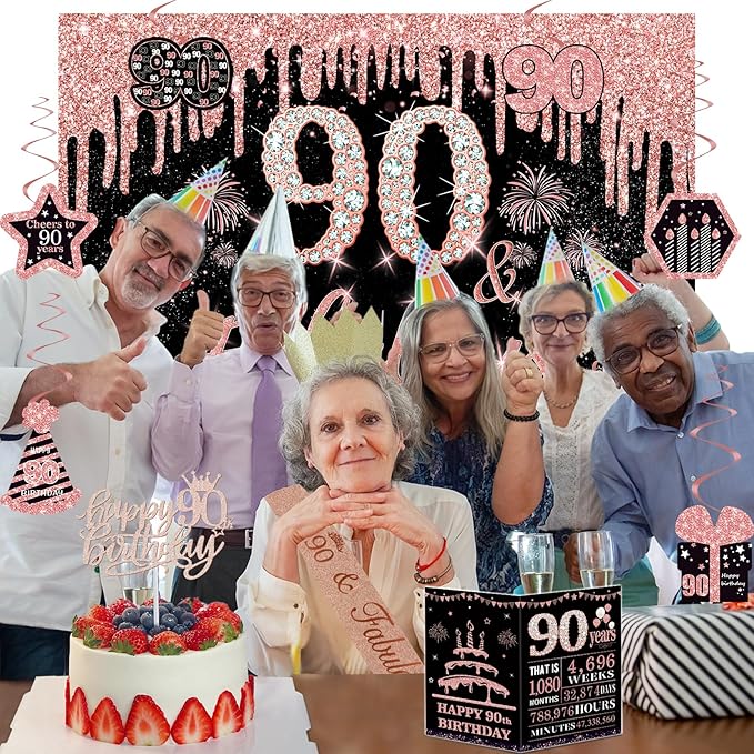 90th Birthday Decorations for Women 32PCS 90th Birthday Party