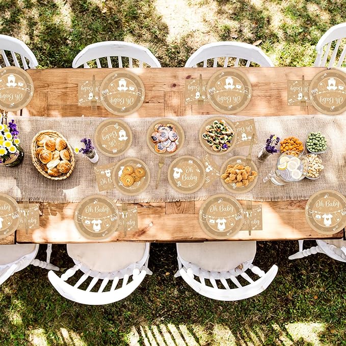 96Pcs Neutral Baby Shower Party Decorations Boho Baby Plates and