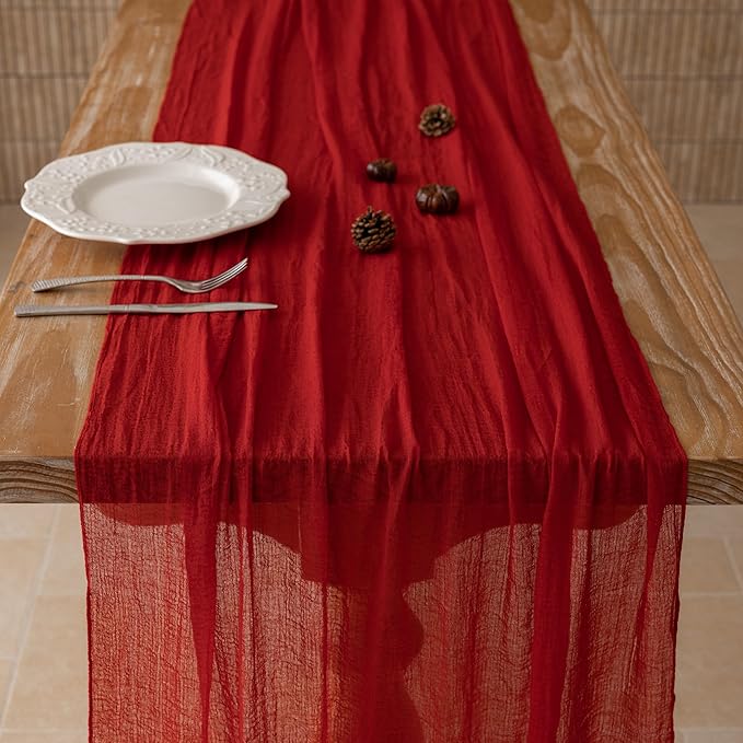 Keketoarrange 6pcs Red Cheesecloth Table Runner Cheese Cloth Rustic