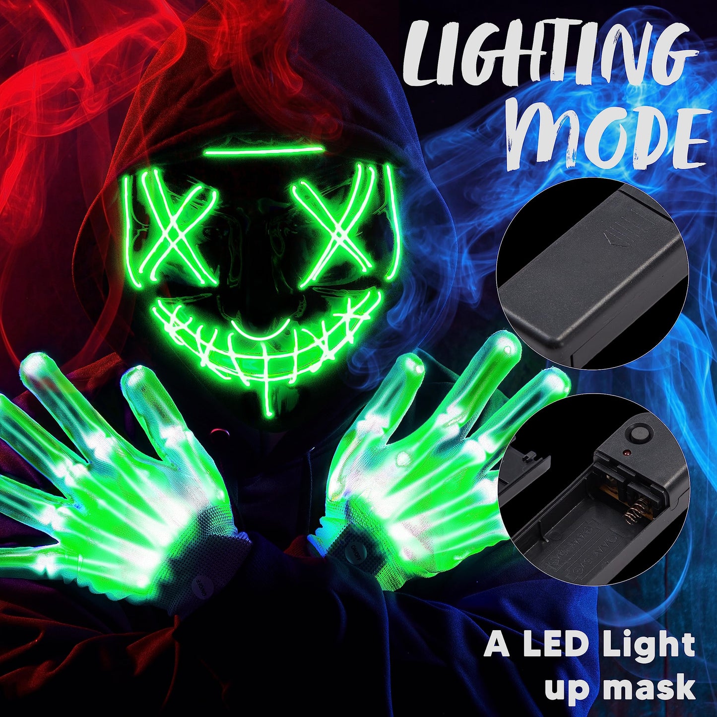 JOYIN Halloween Led Mask, Light Up Mask and Gloves for Cosplay Costume