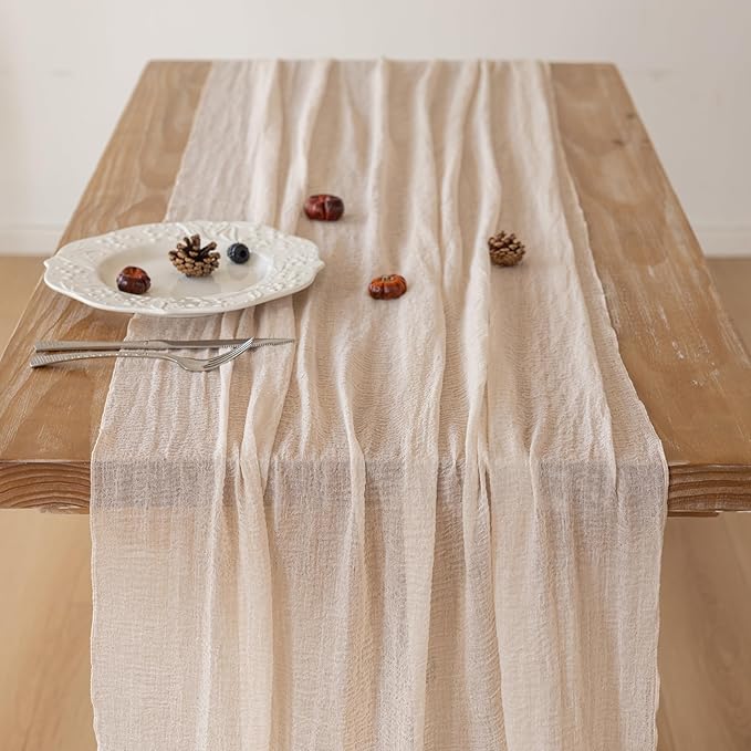 Keketoarrange 10pcs Beige Cheesecloth Table Runner Gauze Rustic 120