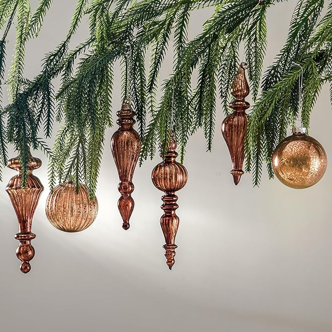 DN DECONATION Mercury Glass Christmas Ornaments, 10pcs Vintage Brown