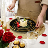 BESTVIP 300PCS Black Gold Dinnerware Set for 50 Guests, Plastic