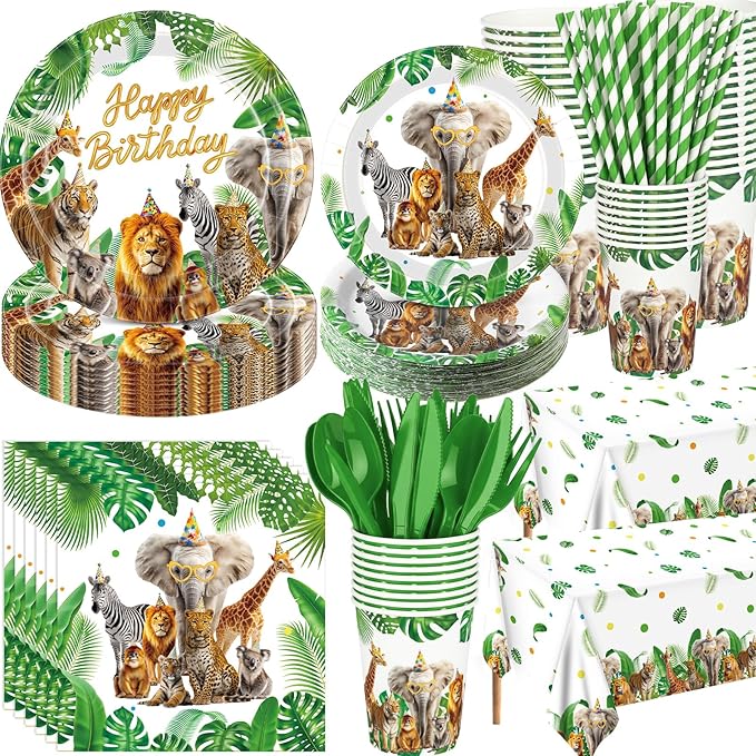 452 Pcs Safari Birthday Party Decorations for 50 Guests Jungle