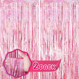 Voircoloria 2 Pack 3.3x8.2 Feet Laser Pink Foil Fringe Backdrop