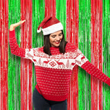 Voircoloria 3 Pack 3.3x8.2 Feet Red and Green Foil Fringe Backdrop