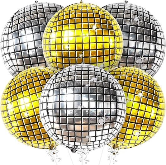KatchOn, Large Gold and Silver Disco Ball Balloons - 22 Inch, Pack of