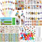 172 Pcs Jungle Party Favors Set Include Cup Straw Stamp Clap