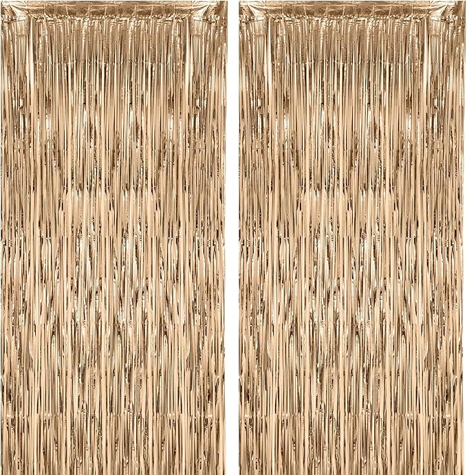 Voircoloria 2 Pack Champagne Foil Fringe Backdrop Curtains, Tinsel