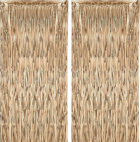 Voircoloria 2 Pack Champagne Foil Fringe Backdrop Curtains, Tinsel