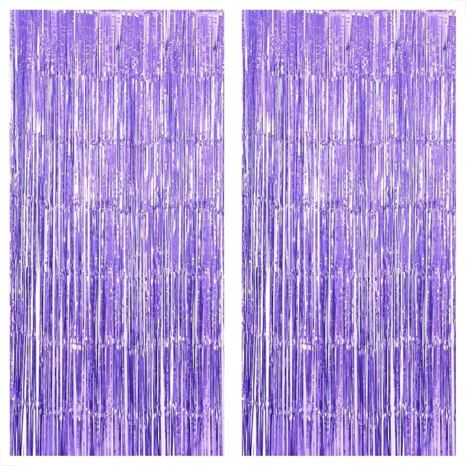 KatchOn, Light Purple Foil Fringe Curtain - 3.2x8 Feet, Pack of 2 for