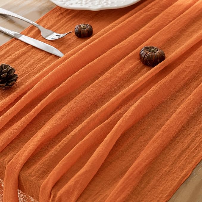 Keketoarrange Orange Spring Gauze Rustic Cheesecloth Table Runner 120