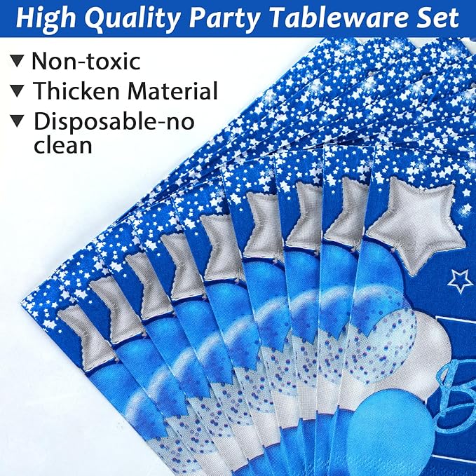 Boy 1st Birthday Party Tableware Set Blue 96 Pcs 24 Guests Paper
