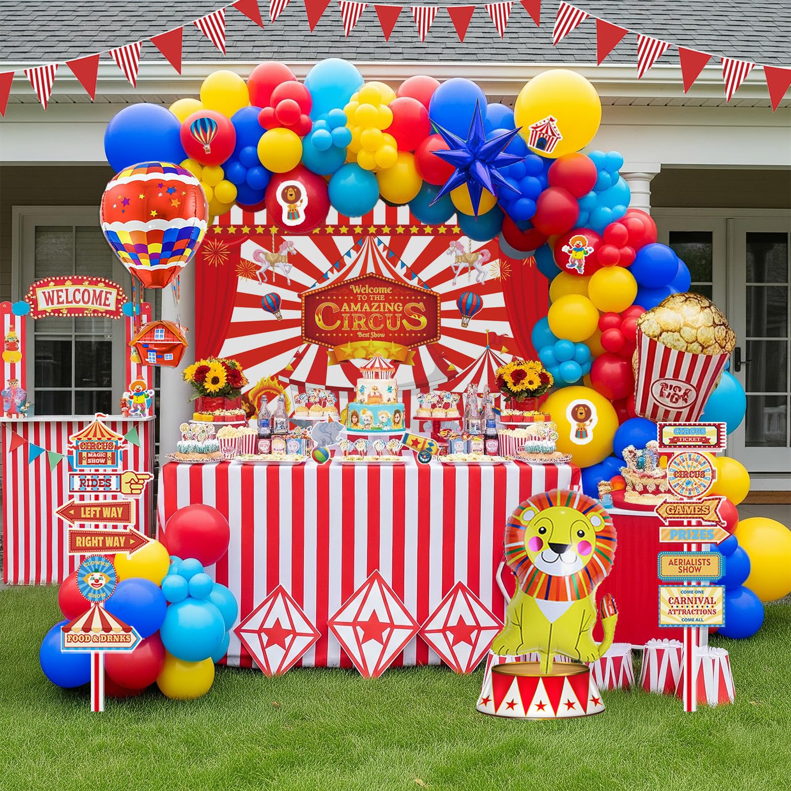 Carnival Theme birthday party decorations & include red blue yellow