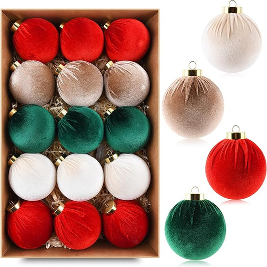 Velvet Christmas Balls Ornaments for Tree - 15pcs Shatterproof