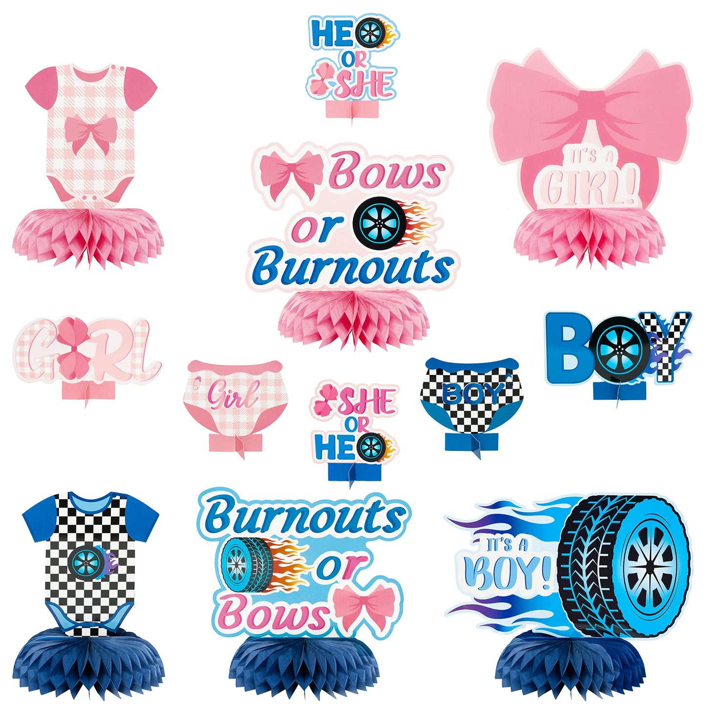 G1ngtar 12Pcs Burnouts or Bows Gender Reveal Party Honeycomb