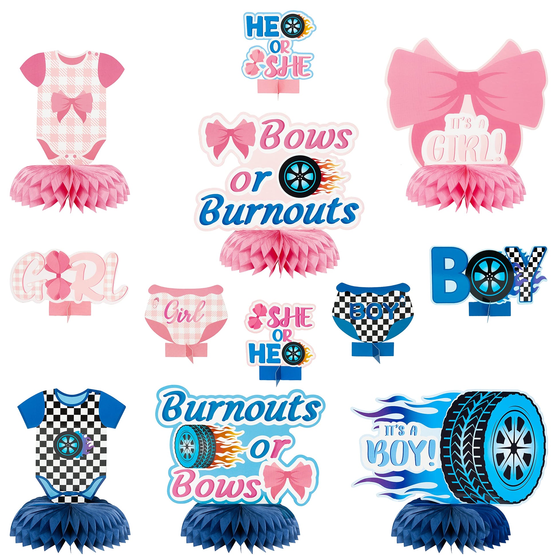 G1ngtar 12Pcs Burnouts or Bows Gender Reveal Party Honeycomb