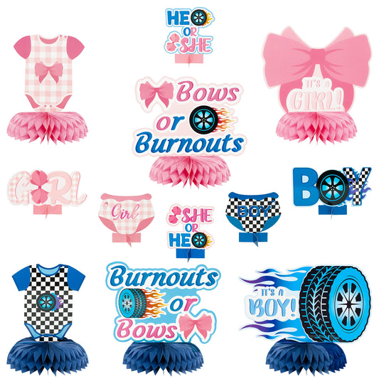 G1ngtar 12Pcs Burnouts or Bows Gender Reveal Party Honeycomb