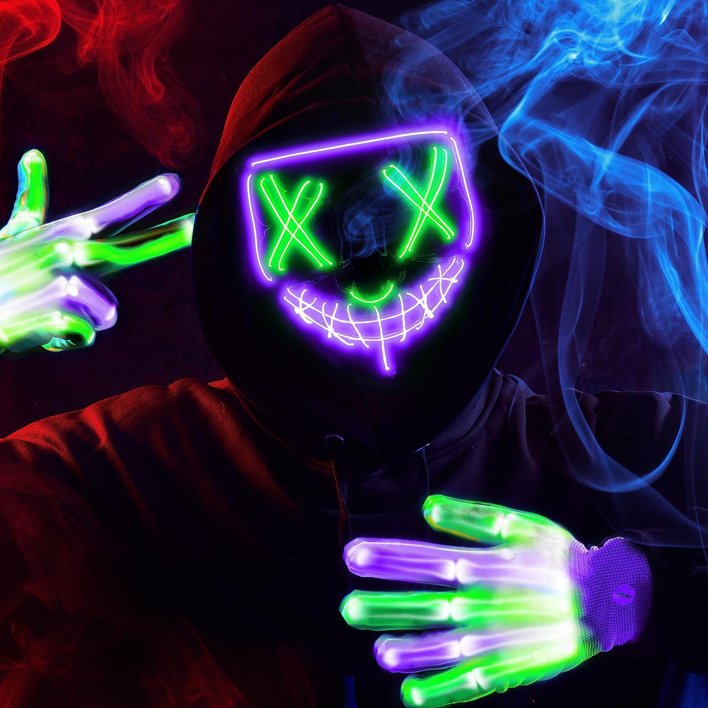 JOYIN Halloween Led Mask, Light Up Mask and Gloves for Cosplay Costume