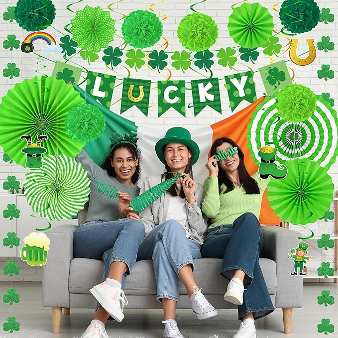 28 PCS St Patricks Day Decorations Green St Patricks Day Paper Fan