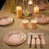 Pink and Gold Party Supplies - 350 PCS Disposable Dinnerware Set -